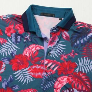 Greyson Herbarium Polo Shirt Mens Large Blue Floral Wolf Golf Performance